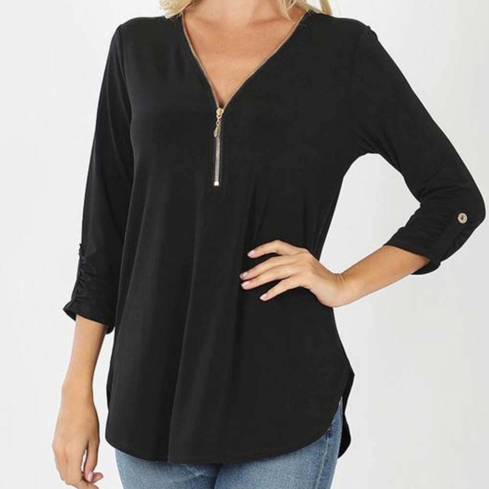 ITY FRONT ZIP-UP 3/4 SLEEVE TOP